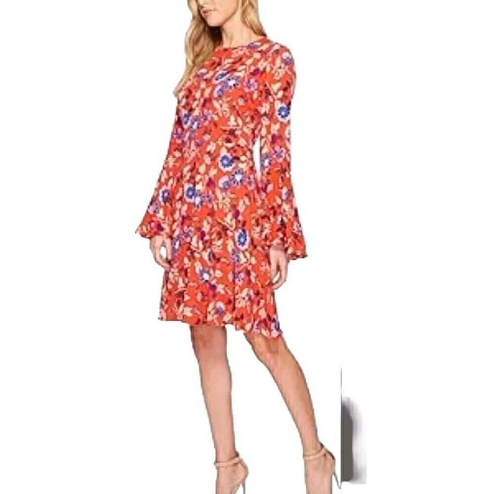 Donna Morgan Dress ASO Wendy Size 16 Red Poppy Comb Floral Print Bell Sleeve New